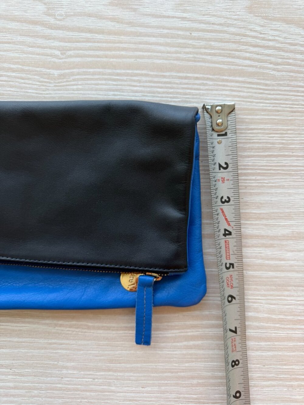 Clare V Foldover Clutch Black Cobalt Blue Leather Two Tone - Picture 2 of 7